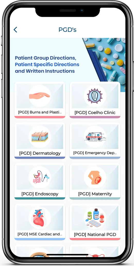 Patient Group Directions library in the MyStaff app