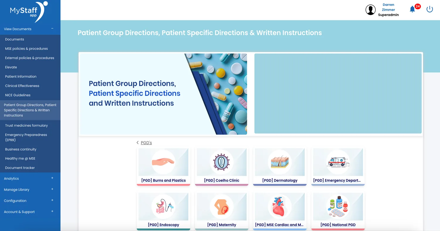 Patient Group Directions managed in the MyStaff web application